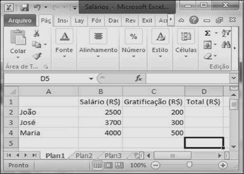 21. (19558) Cespe 2013 MTE Superior Com relação ao Excel 2010 e a figura acima, que mostra uma janela desse software com dados de uma planilha em processo de edição, julgue o próximo item.