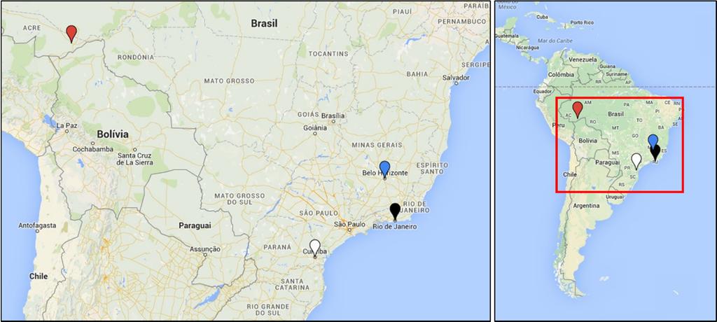 Figura 8 Localização das cidades O Brasil, por ser um país de dimensões continentais, possui diversidades em questão de clima entre os estados, por isso, determinou-se para cada caixa uma cidade