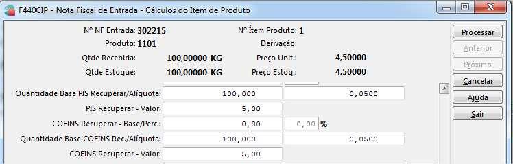 Para o cálculo do PIS/COFINS por quantidade nos