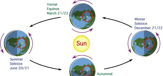 Variação anual da posição da Terra e sua revolução em torno do Sol.