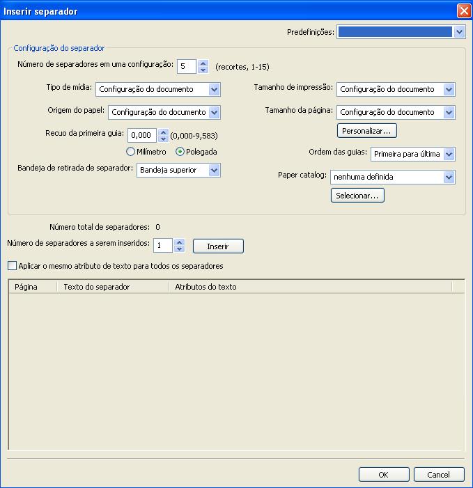 COMMAND WORKSTATION, WINDOWS EDITION 28 Inserir separadores O recurso Inserir separadores permite inserir automaticamente páginas de separadores em toda a tarefa.