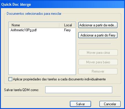 RECURSOS DE PRODUÇÃO 73 Quick Doc Merge O recurso Quick Doc Merge permite mesclar múltiplos arquivos ou tarefas juntos, de forma a serem impressos como uma tarefa única no Fiery EX4112/4127.
