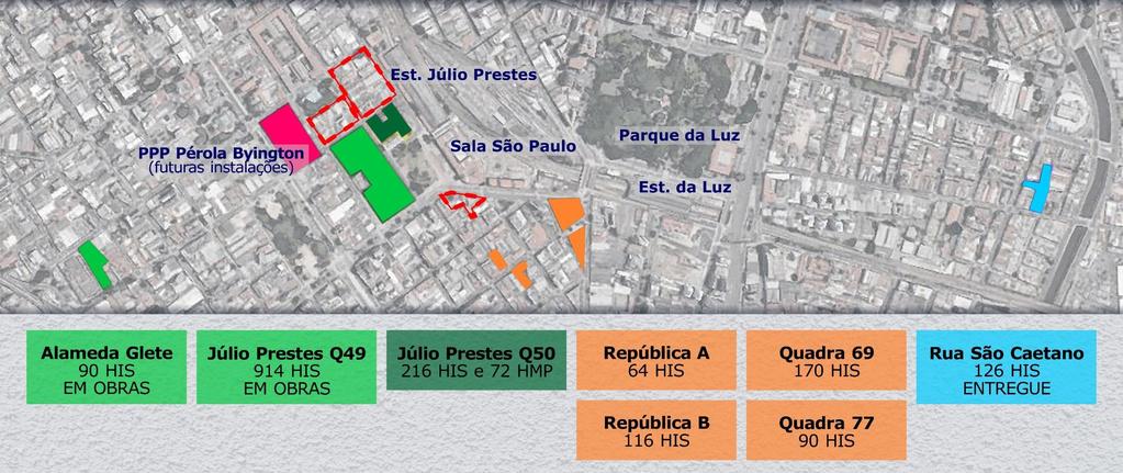 Localização de empreendimentos da PPP Habitacional - Lote 1 nas imediações do Complexo Júlio Prestes (+ Al. Glete e São Caetano) Alameda Glete 91 HIS EM OBRAS 1.