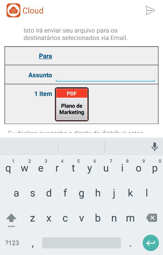 3.5.2 Compartilhar arquivos do Cloud Toque no Botão Compartilhar, selecione os arquivos que deseja compartilhar e escolha o