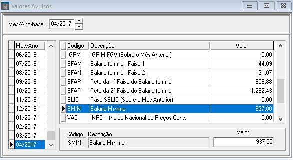 Neste cálculo as rúbricas da folha estão classificadas da seguinte forma: Salário Mínimo Esta opção utiliza o valor do Salário Mínimo (variável SMIN) informado na tabela de valores