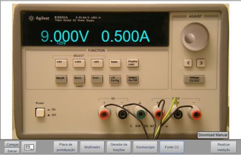 Tensão 9V Corrente lida = 899,4μA Tabela 1: Dados do Procedimento 1 N Tensão da Corrente i Fonte Valor Calculado Valor Real 1 6V 600 μa 600,3 μa 2 9v 900 μa 899,4 μa Atividade de Fixação Implemente