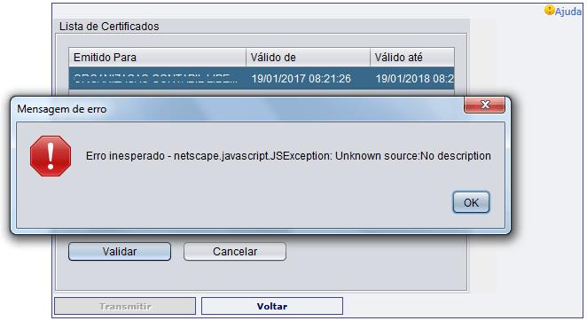 Erro inesperado netscape javascript Coleta Web ao transmitir DBE. Resolvido O Coleta Online - Programa Gerador de Documentos do CNPJ versão Web, continua na versão 4.7 atualizada em Setembro de 2016.