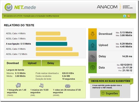 NET.mede A ferramenta da Anacom que testa a sua ligação Date : 3 de Dezembro de 2013.