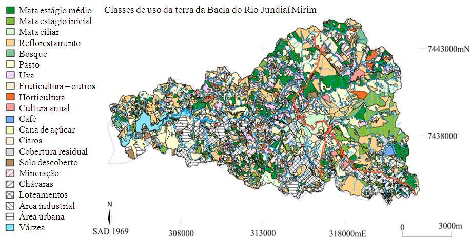 Figura 1 - Classes de uso da terra na Bacia do Rio Jundiaí-Mirim. Fonte: Modificado a partir de IAC (2003).