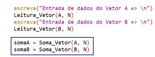Modularização - CHAMADA Note as chamadas à função SOMA_VETOR: