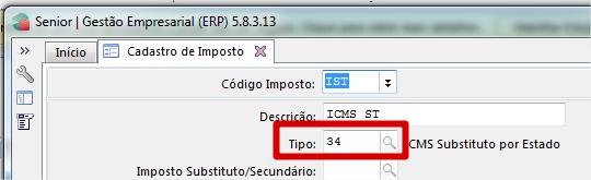 Cadastrar um imposto do tipo 34.