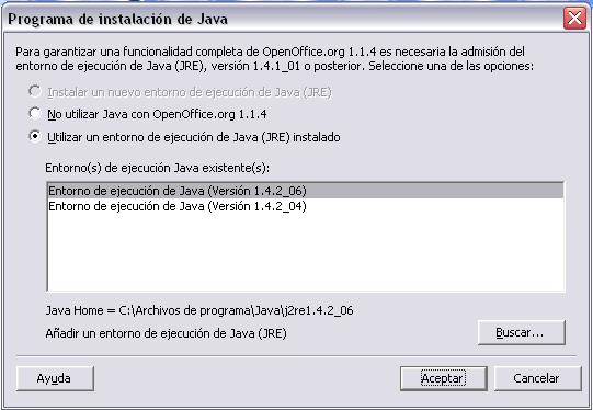 O JRE no é obrigatorio instalalo pero si é recomendable para que OpenOffice.org funcione correctamente en tódalas ferramentas dispoñibles.
