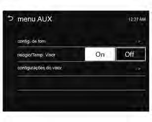 Black plate (31,1) Sistema de conforto e conveniência 7-31 [relógio/temp. Visor]: para exibir o relógio e a temperatura em tela cheia, selecione On ou Off.