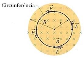 EXEMPLO 3 Campo elétrico induzido por um campo magnético variável Na figura, suponha que R = 8,5 cm e db/dt = 0,13 T/s.