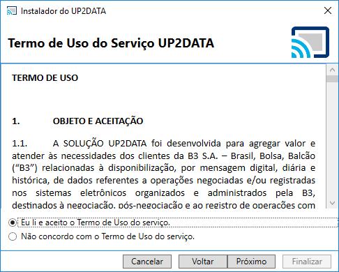 Figura 3 Termo de uso aceitação Na tela seguinte do instalador, o usuário deve entrar com a chave da aplicação que foi enviada por e-mail.