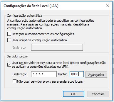 Figura 18 Configurações da rede local (LAN) usando proxy manual Nesse caso, escolher, no instalador, a opção Manual e