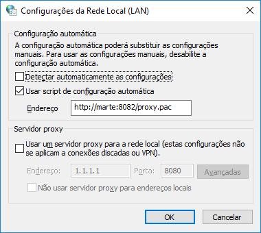 Figura 20 Configurações da rede local (LAN) com script de