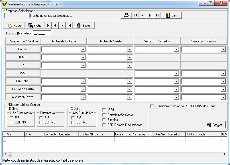 Para cada empresa poderá ser feito um controle, por período, da configuração realizada para integração contábil.