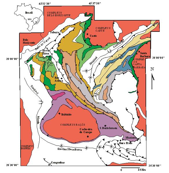 Figura 6 Mapa geológico do Quadrilátero Ferrífero que mostra a distribuição das