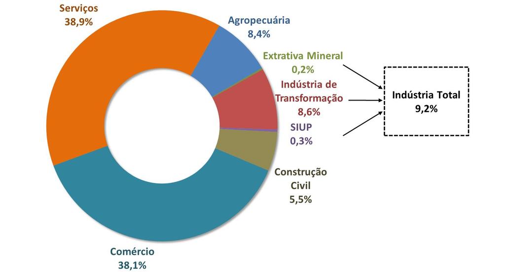da economia, enquanto a indústria total, constituída por indústria de transformação, indústria extrativa mineral e serviços industriais de utilidade pública, registrava 9,2% dos estabelecimentos.