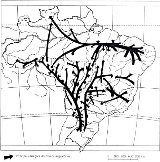 5. Observe a figura. Brasil: Migrações Internas (1990) Fonte: OLIVEIRA, A. U. Agricultura Brasileira: Transformações Recentes. In. ROSS, J. L. S. (Org.). do Brasil. São Paulo: Edusp, 2005.