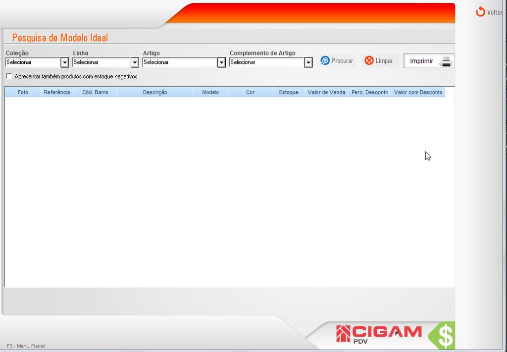 Modelo Ideal No botão <Modelo Ideal> o Cigam Lojas e Franquias irá sugerir produtos para o cliente.