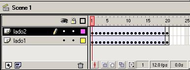 Clicar no nome da layer "lado1" para seleccionar todas as frames, a seguir escolher Edit > Copy frames (ou Ctrl + Alt +C), clicar na primeira frame da