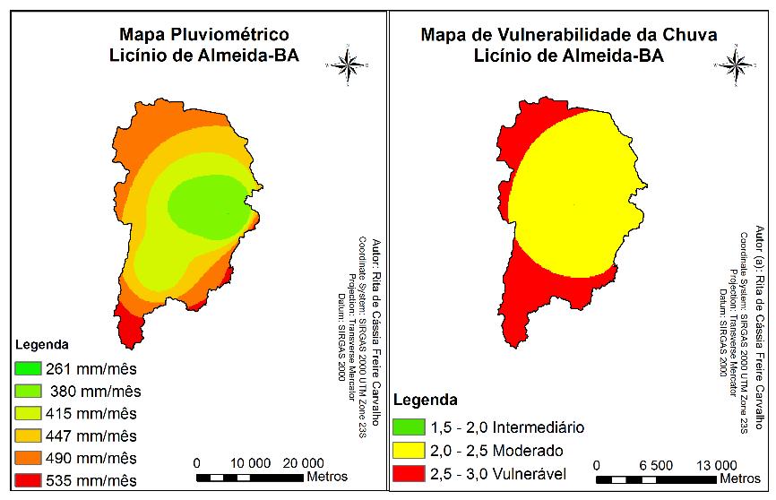 A Figura 1- mostra o grau de vulnerabilidade dos solos, o solo mais vulnerável é o Neossolo Litólico Distrófico. Segundo Santos et al.