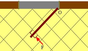 2016 Figura 3.6: Fechando a porta Figura 3.7: Equilibrio (a) Desprezando o peso da trave, em relação ao peso do objeto, calcule o módulo da força F necessária para equilibrar o objeto, em B.