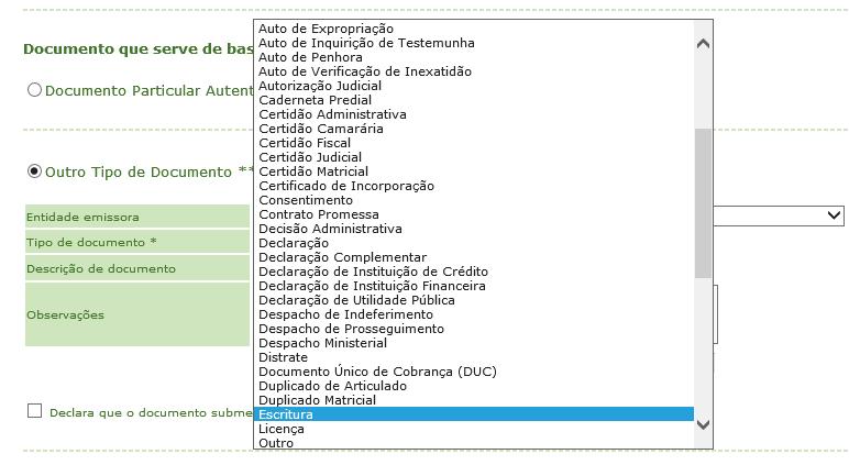 registo, o apresentante tem de declarar que