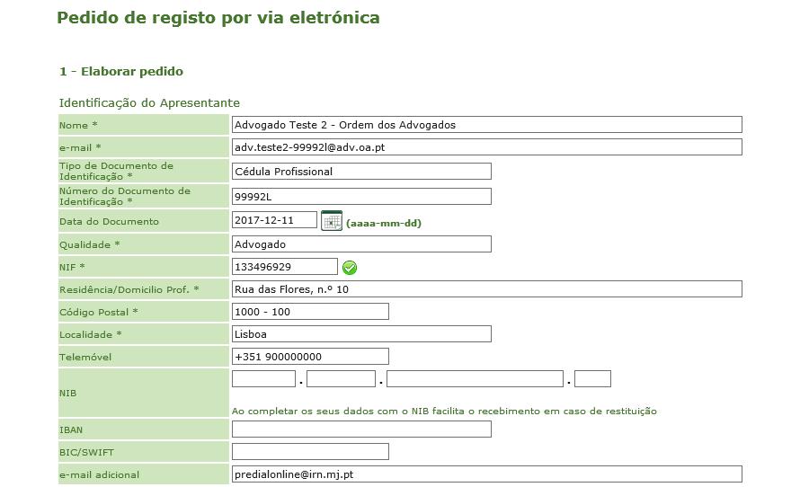 2.1 Identificação do Apresentante Neste ecrã são inseridos automaticamente os dados de