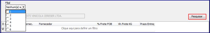 4.3.7 Na tela Dados do Fornecedor por Filial, selecione a(s) Filial (ais) desejada (s) e clique o botão