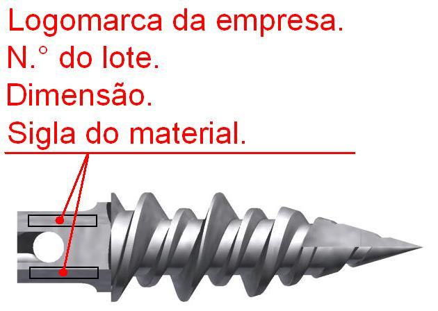 A Âncora para Sutura recebe marcação a laser das seguintes informações no intuito de facilitar a sua rastreabilidade: Logomarca da Empresa. Número do Lote de fabricação. Dimensão.