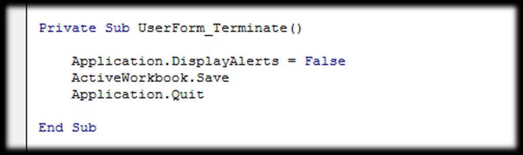 Vamos definir também o código do evento Terminate do formulário frmlogin.