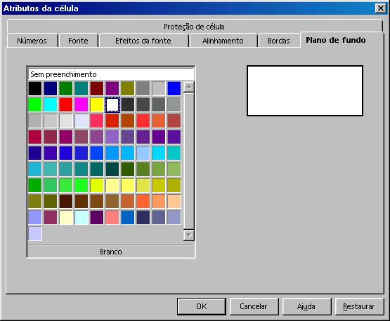 9 - Alterando cores Este recurso é utilizado para colocar cor na célula. 1. Selecione a célula ou o intervalo de células; 2. Selecione a opção CÉLULAS no menu FORMATAR; 3.