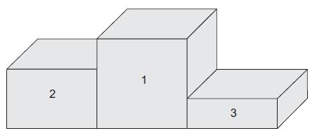 16. Na figura está representado um pódio constituído por três prismas quadrangulares regulares de bases iguais.