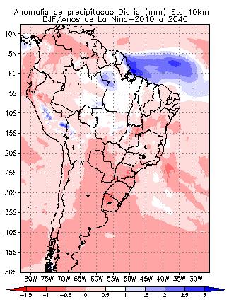 Equador, longitude 57 a 25 W, latitude cerca de 7 S e 6 N, variando de 1 a 3 milímetros de chuva ao dia. Projeções Futuras Figura II.