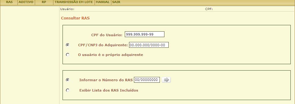 Selecionada a opção Informar o Número do RAS, preencha o campo com o número do RAS