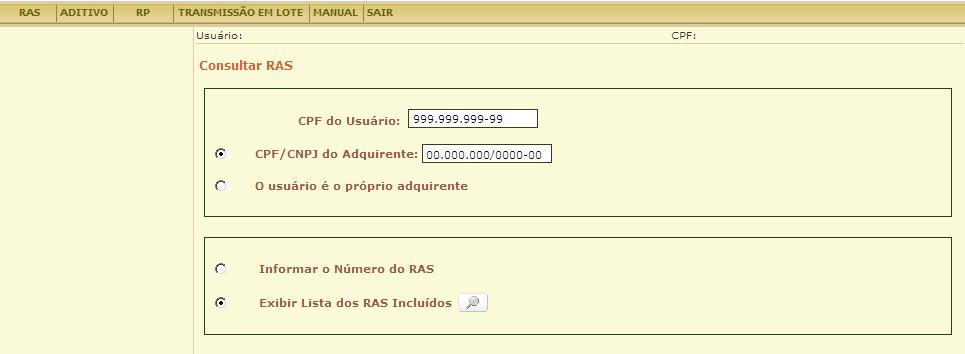 Selecionada a opção Exibir Lista de RAS Incluídos, acione o botão.