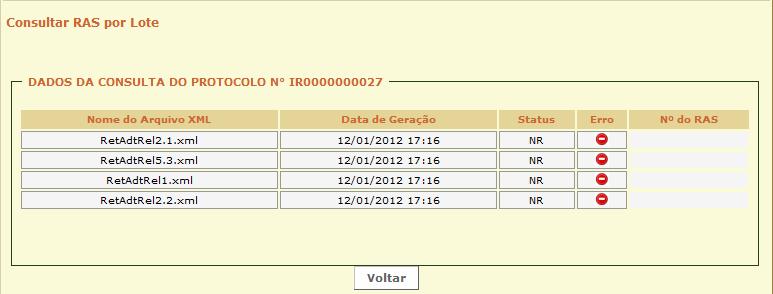 2) EP Em Processamento: o lote foi recebido pelo sistema e pelo menos um dos arquivos será processado pelo sistema para