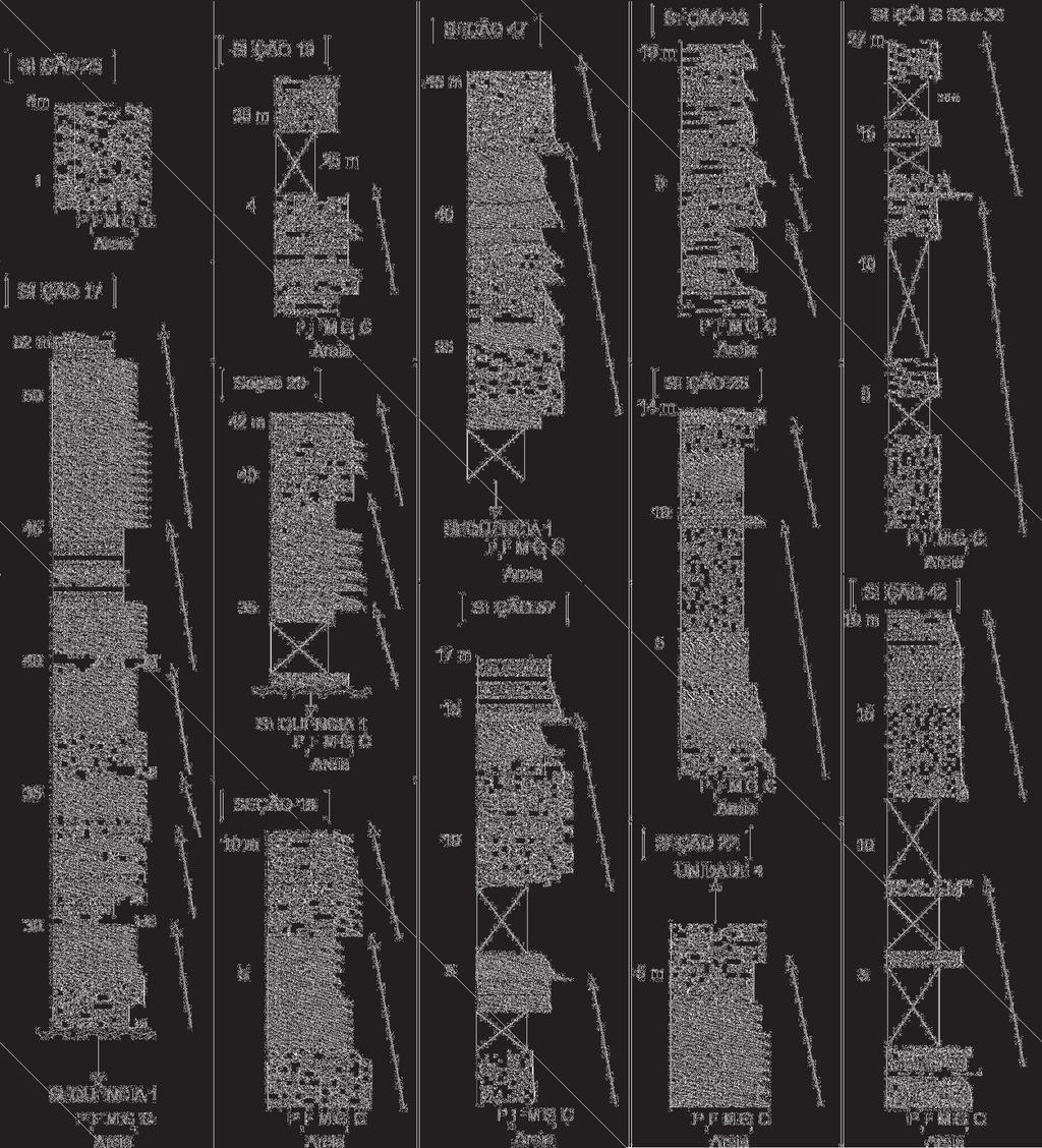 Estratigrafia da Formação Sergi na Bacia de Almada, Bahia SEÇÃO 20 Figura 18 Seções colunares da sequência II com os ciclos granodecrescentes indicados.
