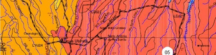 Localização aproximada dos locais de coleta das amostras de solo: locais 01 a 04. Fonte: Adaptado de SEPLAN (2001).