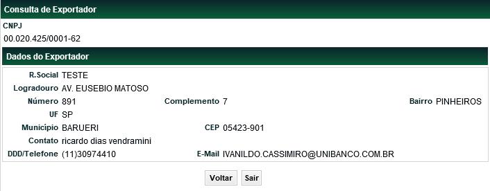 Após alterar os campos desejados e clicar no botão Enviar, é apresentada tela para confirmação dos dados.