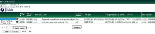 Diário > Consulta Diário de Debêntures Funções Títulos e Valores Mobiliários Menu Títulos e Valores Mobiliários > Instrumento Financeiro > Diário > Consulta Diário de Debêntures Visão Geral Função