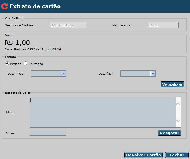 Ainda na tela de consulta de saldo o usuário também poderá realizar a devolução do cartão, basta clicar em Devolver Cartão. 9.5.2.