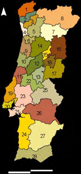 NUTS III de Portugal Continental: 1-Minho-Lima 2-Cávado 3-Ave 4-Grande Porto 5-Tâmega 6-Entre Douro e Vouga 7-Douro 8-Alto