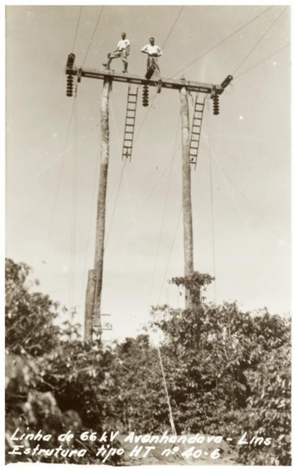 Transmissão de Energia Elétrica 1950 Manutenção de Linhas de Transmissão; Substituição e manutenção de isoladores (dispositivo constituído de uma série de discos ); Limpeza de isoladores;