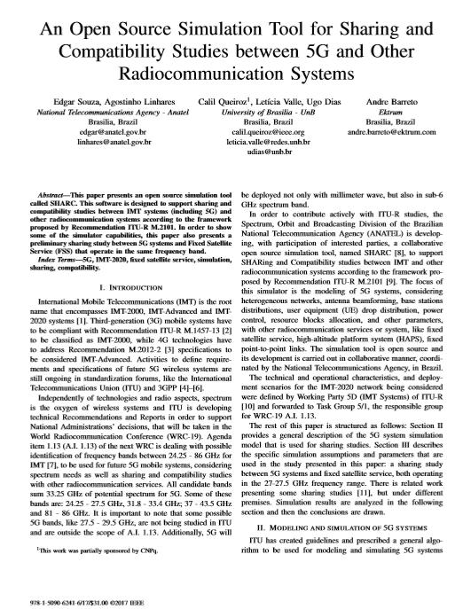 SHARC Simulador de compartilhamento e compatibilidade entre Sistemas IMT e outros An Open Source Simulation Tool for Sharing and Compatibility Studies Between 5G and Other Radiocommunication Systems