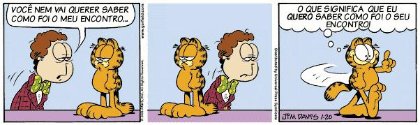 3.1 VIOLAÇÃO DA QUANTIDADE Figura 1 Tirinha do Garfield Fonte: <http://tirinhasdogarfield.blogspot.com.br/> Nesse exemplo, Jon, o dono de Garfield, viola em sua fala a máxima da quantidade.