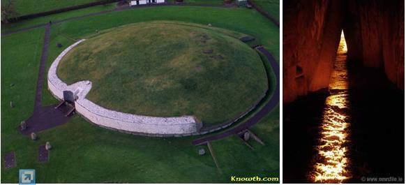 Figura 02.01: Imagens do templo antigo de Newgrange na Irlanda, construído há 5 000 anos. No solstício de inverno o Sol ilumina o corredor e a câmara central. Fonte: http://www.knowth.com/newgrange.